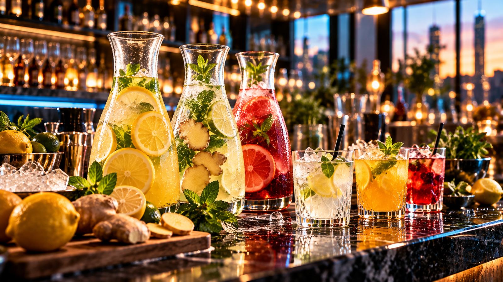 Hausgemachte Limonade und Zero-Getränke auf einer Bar-Theke