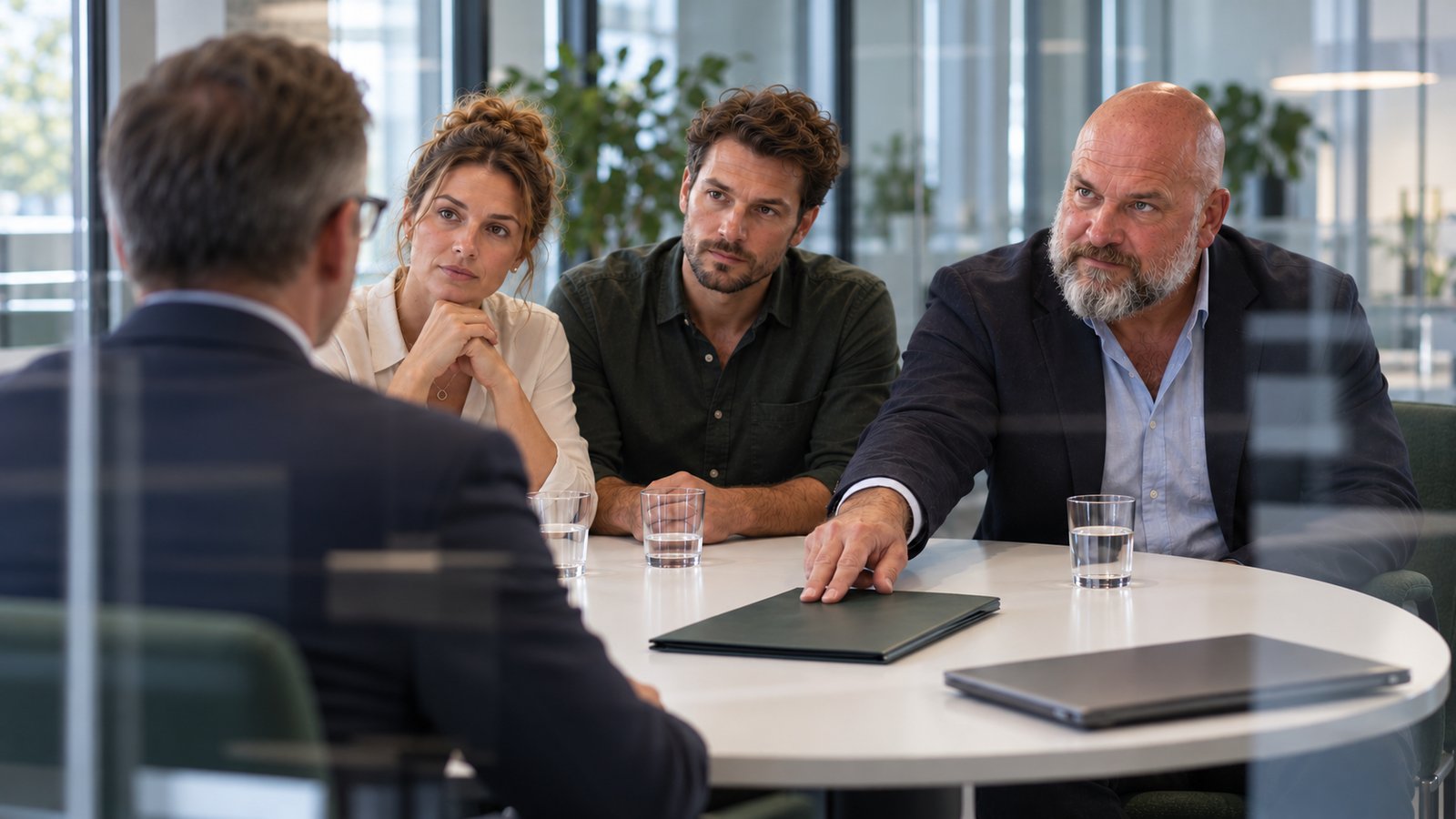 René Kaplick begleitet ein Gründerpaar beim Bankgespräch über die Finanzierung eines Restaurants ohne ausreichendes Eigenkapital