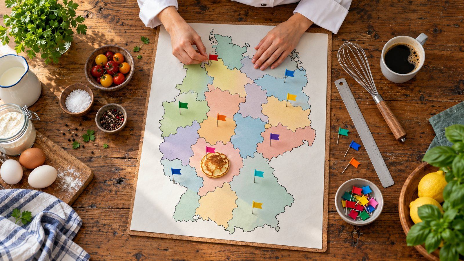 Deutschlandkarte mit Fähnchen für die Tarifverträge in der Gastronomie nach Bundesland
